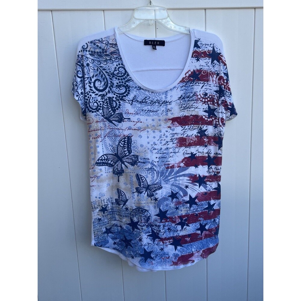 B.L.E.U. Womens Medium Top 4th Of July America Short Sleeve